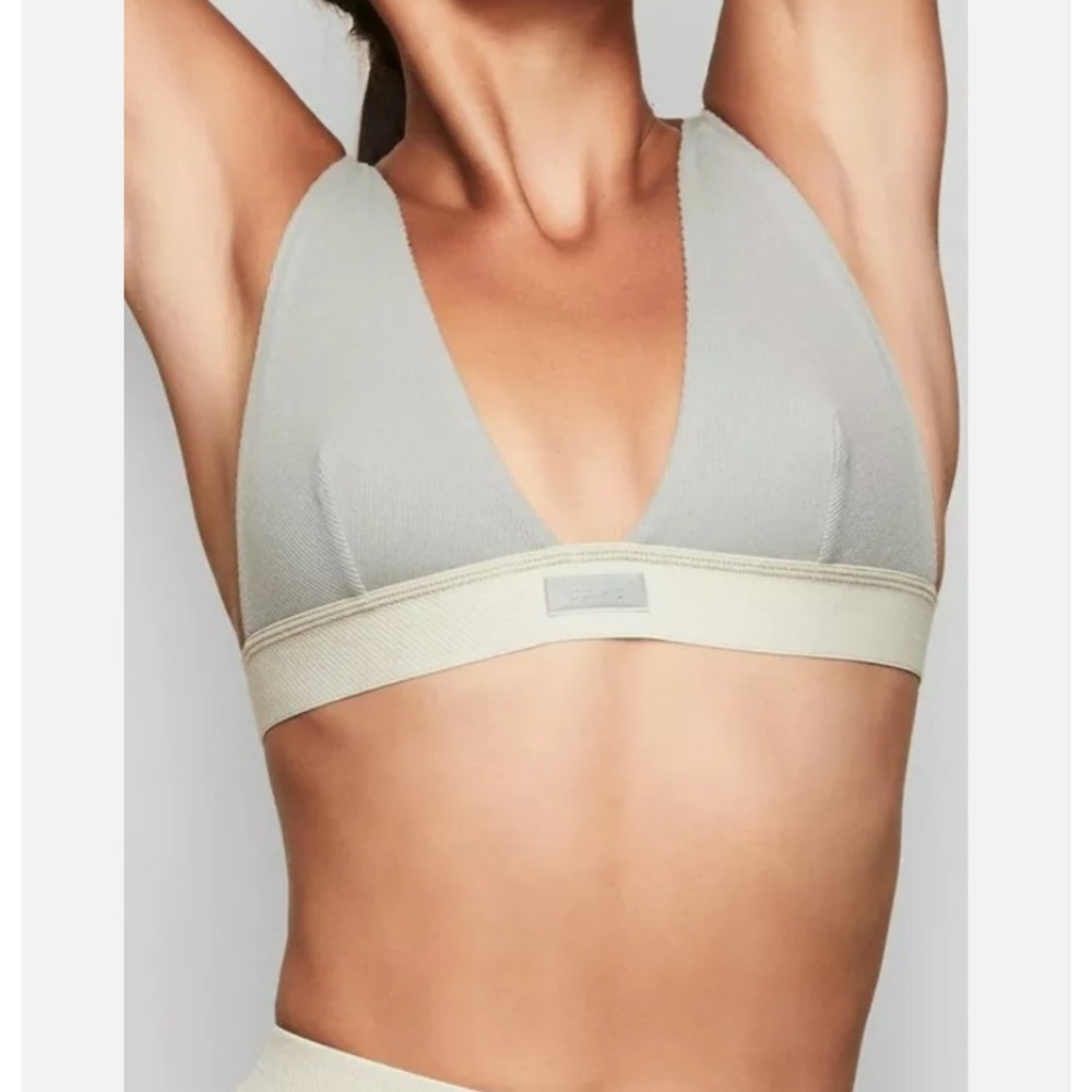 SKIMS COTTON PLUNGE BRALETTE MINERAL SIZE L